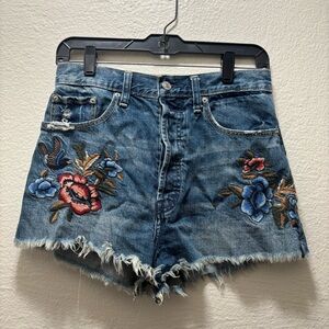 A&F Jean Shorts with Floral Embroidery